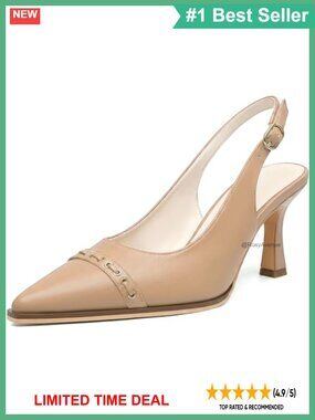 Faux Leather Slingback Pointed Toe Kitten Heels Pumps